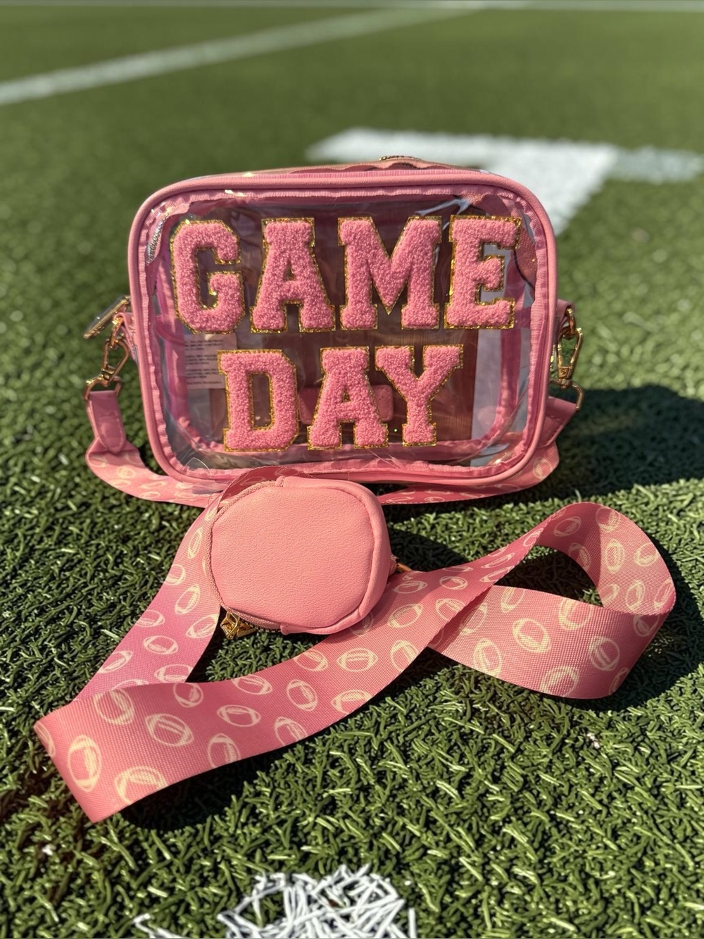 Betsey Johnson Pink GAME DAY Clear Crossbody Bag with Strap